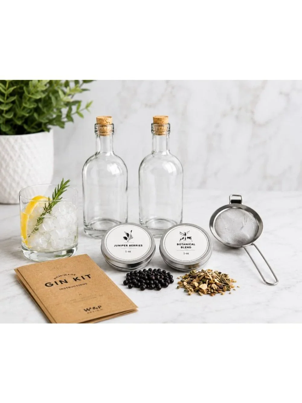 W&P Homemade Gin Kit DIY Craft Cocktail Infusion Set w/ Bottles Botanicals